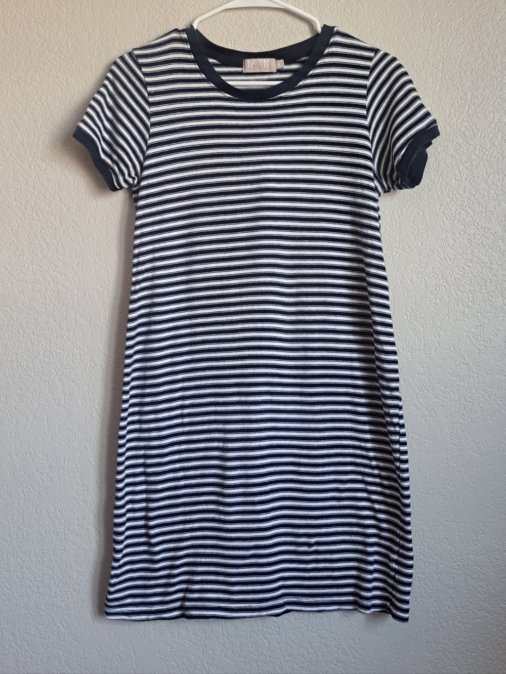 Nation LTD Nautical Blue White Striped Cotton T-Shirt Dress Size Small